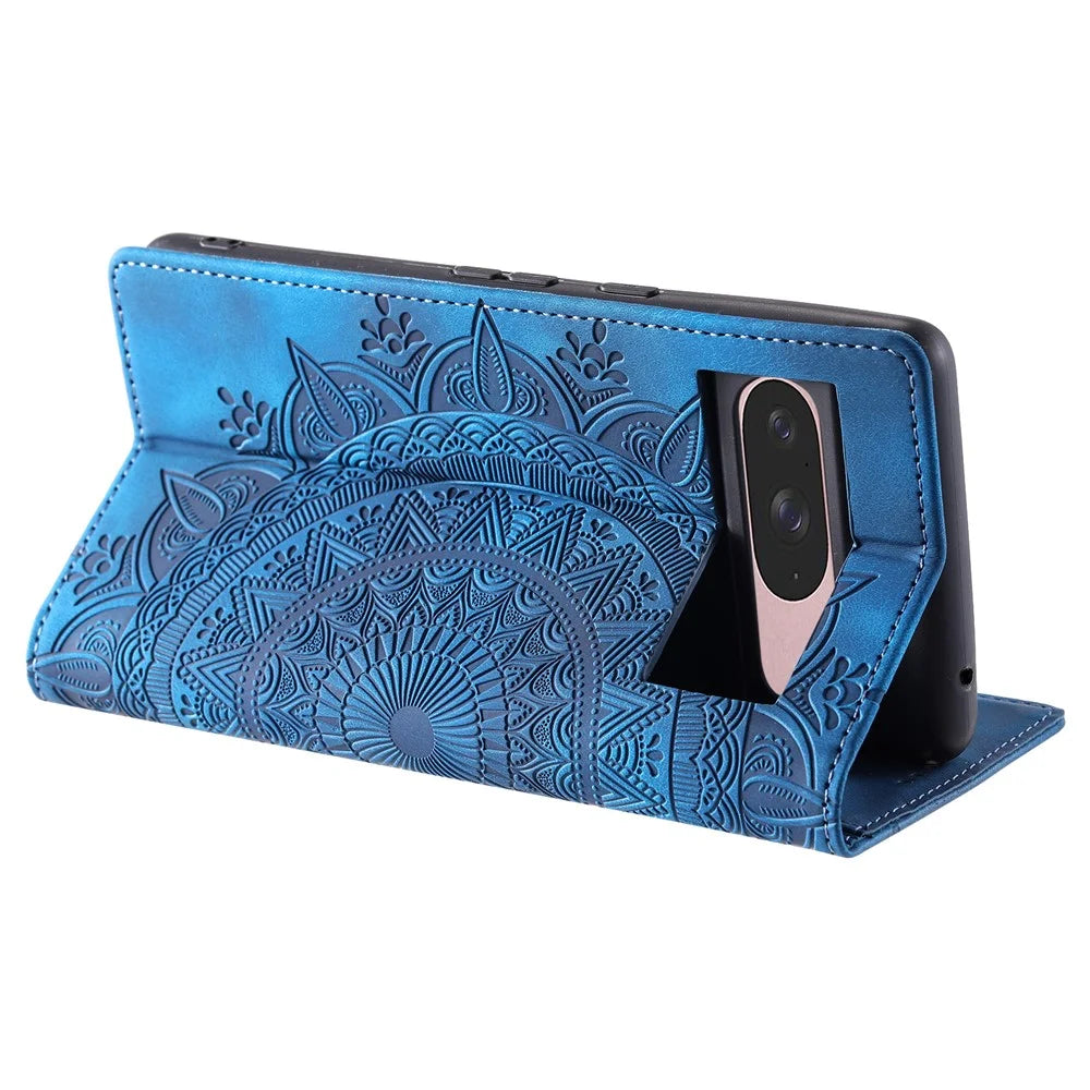 Style 010 For Google Pixel 9 / 9 Pro Case Mandala Pattern Magnetic Closing Leather Phone Cover - Blue - 4