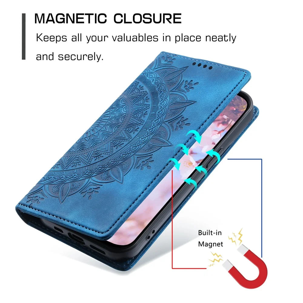 Style 010 For Google Pixel 9 / 9 Pro Case Mandala Pattern Magnetic Closing Leather Phone Cover - Blue - 6