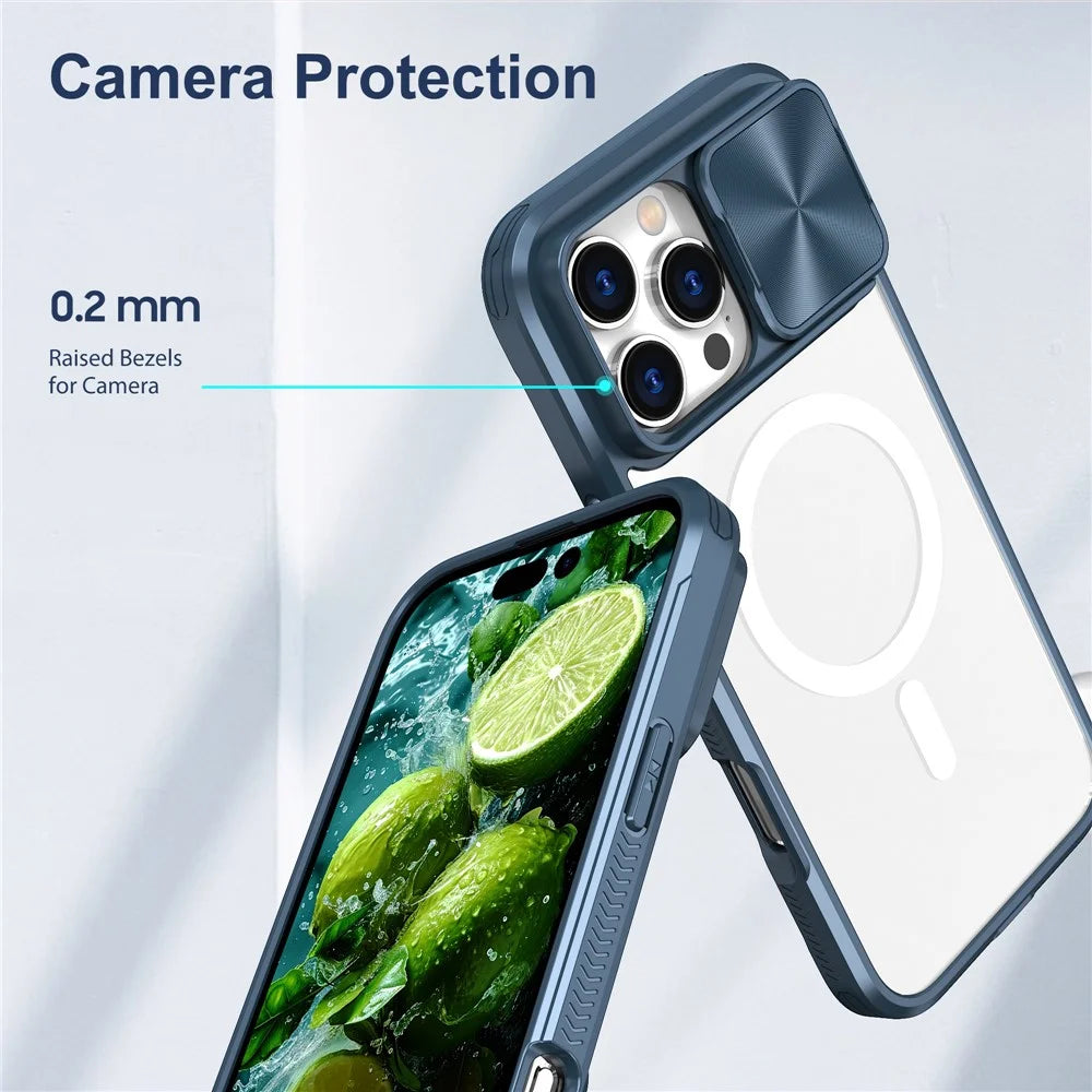 For iPhone 16 Pro Max Clear Phone Case Compatible with MagSafe PC Cover with Camera Lens Slider - Navy Blue - 5