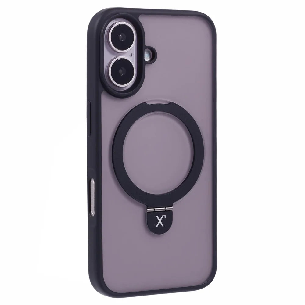 X-LEVEL PITHY STONE II For iPhone 16 Magnetic Case PC+TPU Back Cover Kickstand - Black - 1