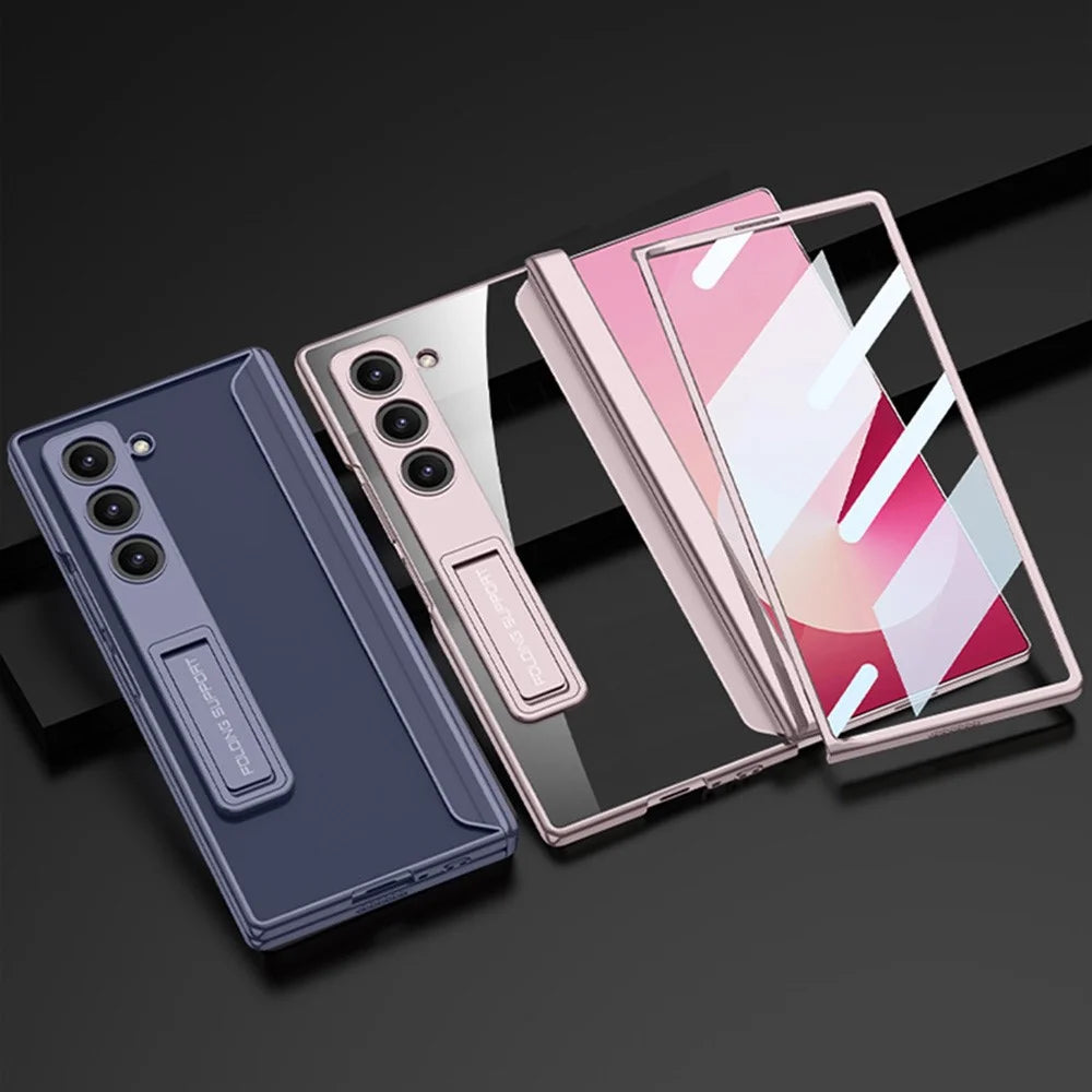 GKK For Samsung Galaxy Z Fold6 5G Clear Case Kickstand PC Phone Cover with Screen Film - Silver - 6
