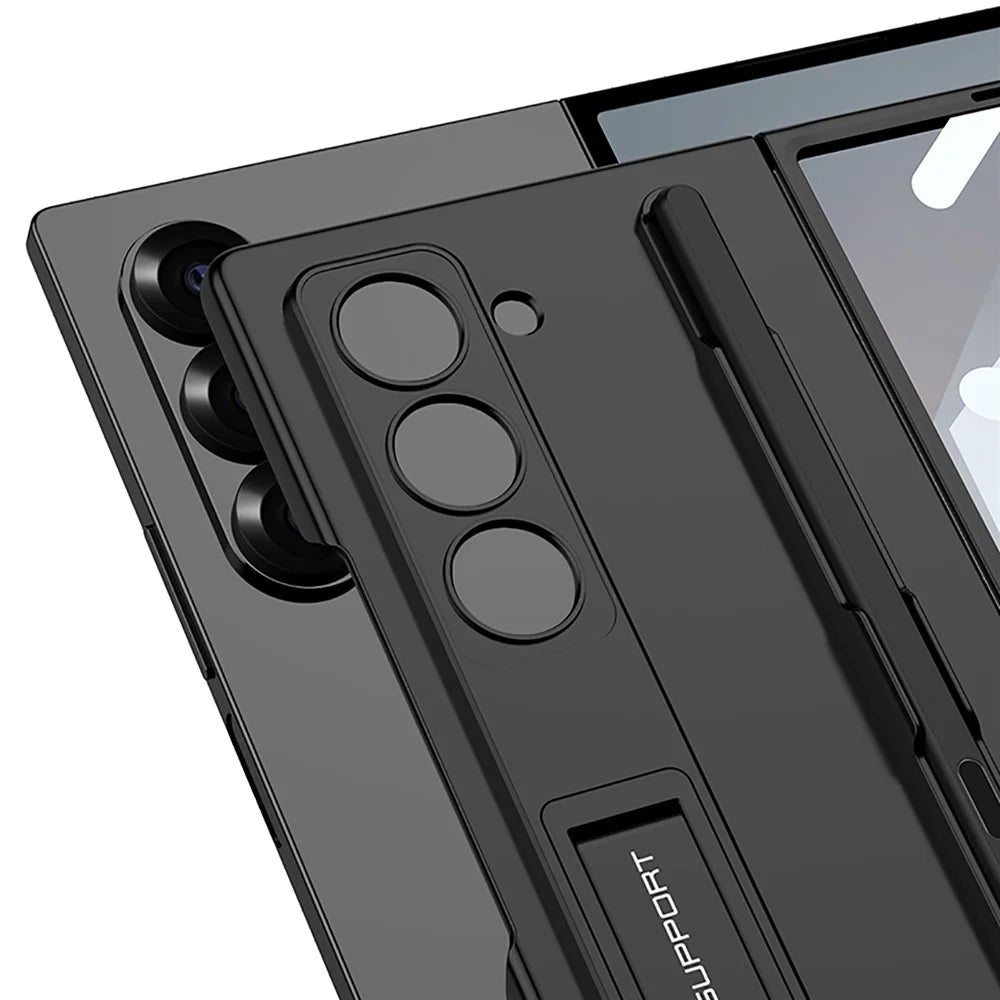 GKK For Samsung Galaxy Z Fold6 5G Case with Screen Film Kickstand Ultra Thin PC Phone Cover - Black - 2