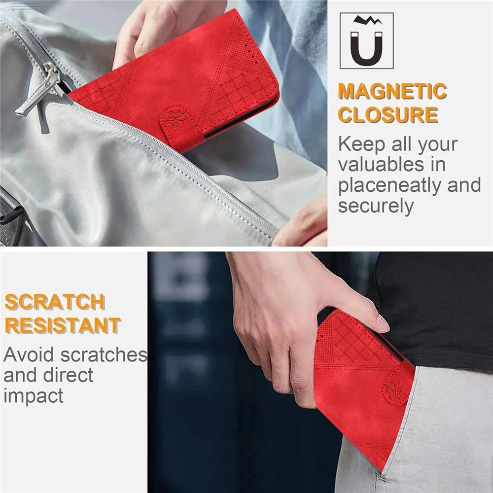 For Samsung Galaxy A54 5G Leather Wallet Case Butterfly Flower Imprinted Phone Cover with Strap - Red - 6
