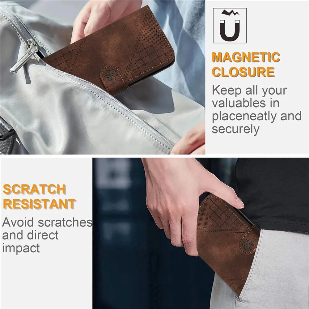 For Samsung Galaxy A35 5G Leather Wallet Case Butterfly Flower Imprinted Phone Cover with Strap - Brown - 6