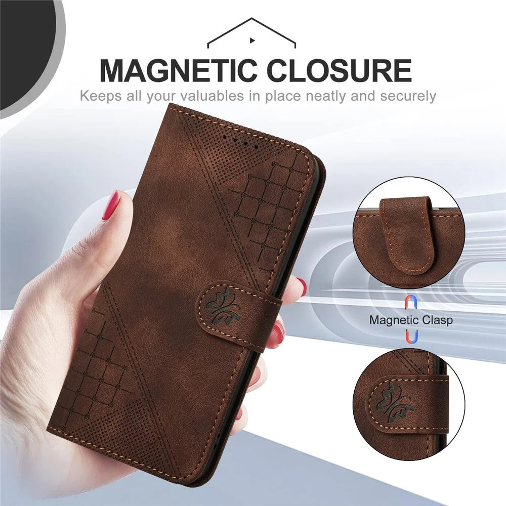 For Sony Xperia 1 VI Leather Wallet Case Butterfly Flower Imprinted Phone Cover with Strap - Brown - 6