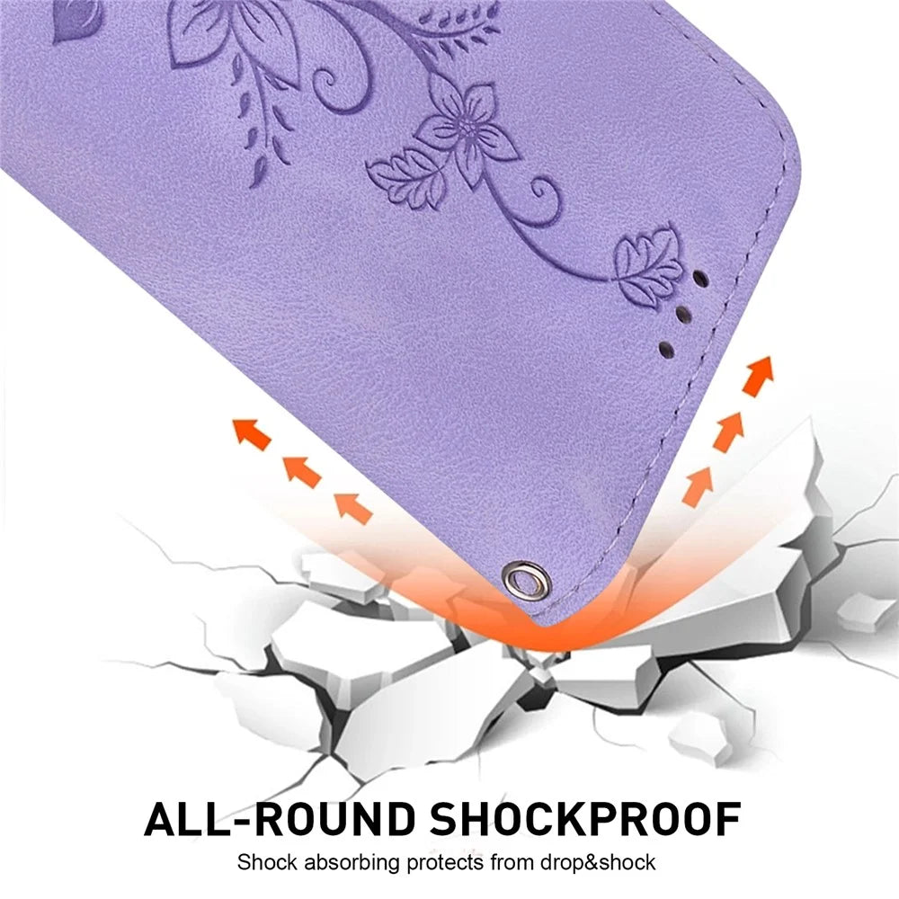 For Samsung Galaxy A16 5G / A16 4G Case Lily Flower Imprint Leather Phone Cover with Stand - Purple - 4