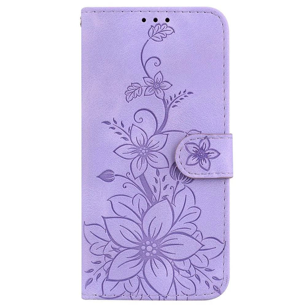 For Samsung Galaxy A16 5G / A16 4G Case Lily Flower Imprint Leather Phone Cover with Stand - Purple - 6