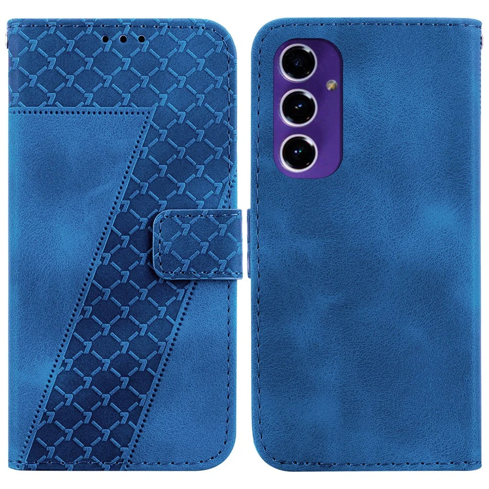 For Samsung Galaxy A16 5G / A16 4G Stand Case 7-Shaped Pattern Imprint Leather Phone Cover - Blue - 1