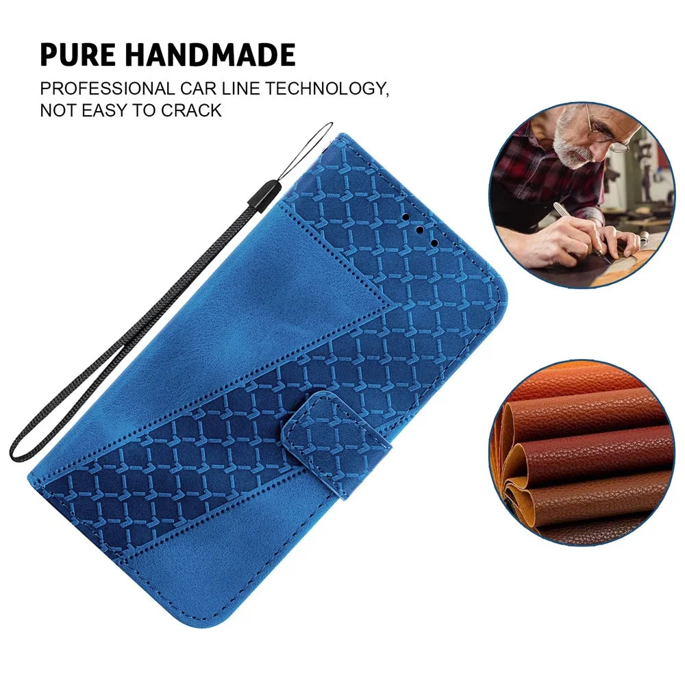 For Samsung Galaxy A16 5G / A16 4G Stand Case 7-Shaped Pattern Imprint Leather Phone Cover - Blue - 4