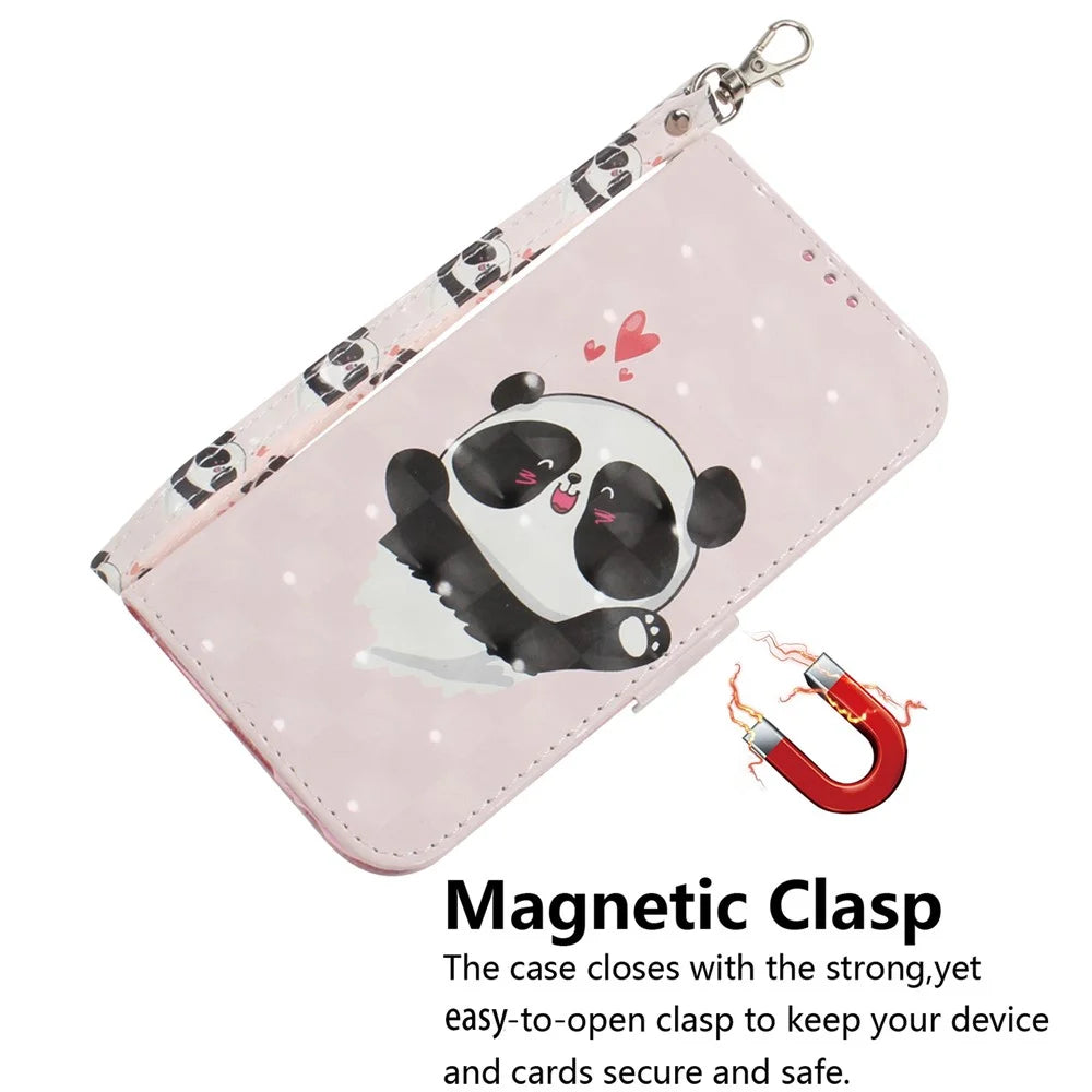 For Samsung Galaxy A16 5G / A16 4G Case Pattern Printing Leather Wallet Phone Cover - Love Heart Panda - 4
