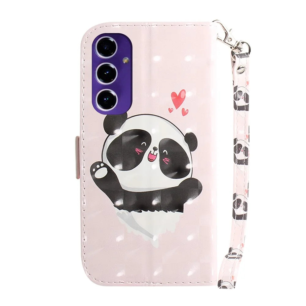 For Samsung Galaxy A16 5G / A16 4G Case Pattern Printing Leather Wallet Phone Cover - Love Heart Panda - 7