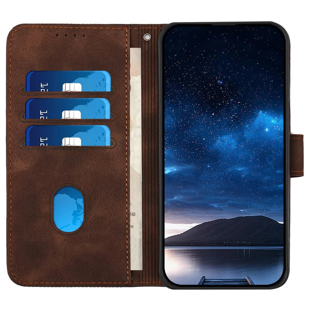 For Samsung Galaxy F55 5G / C55 5G / M55 5G Leather Wallet Case Butterfly Flower Imprinted Phone Cover with Strap - Brown - 2
