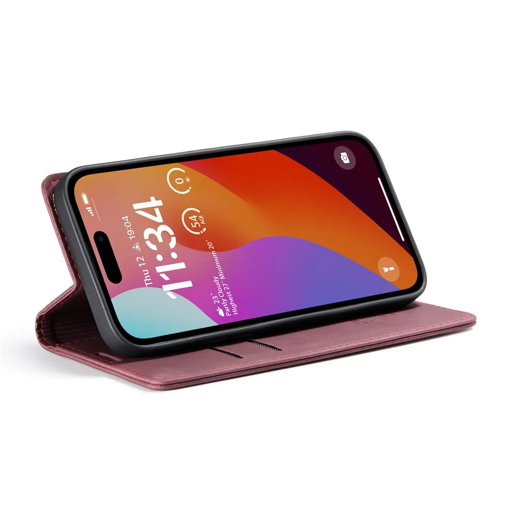 CASEME 013 Series For iPhone 16 Pro Max Case Card Holder Stand Leather Phone Cover - Red - 3