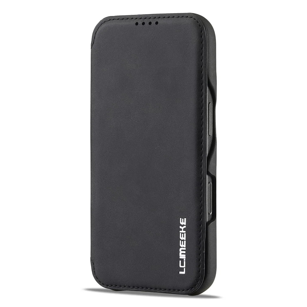 LC.IMEEKE For iPhone 16 Pro Case Card Holder Stand Leather Phone Cover - Black - 6
