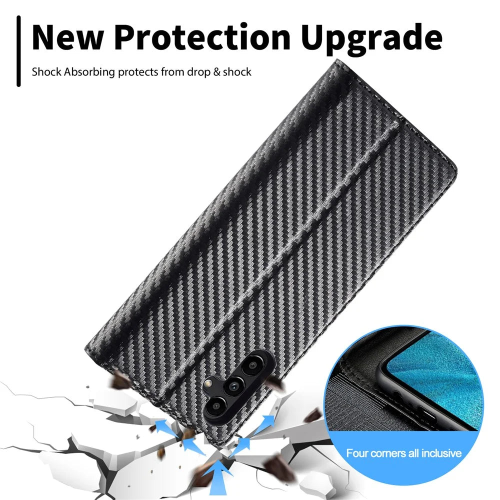 LC.IMEEKE For Samsung Galaxy S24 FE Case Carbon Fiber Texture Phone Cover Stand Card Holder - Vertical Stripe - 7