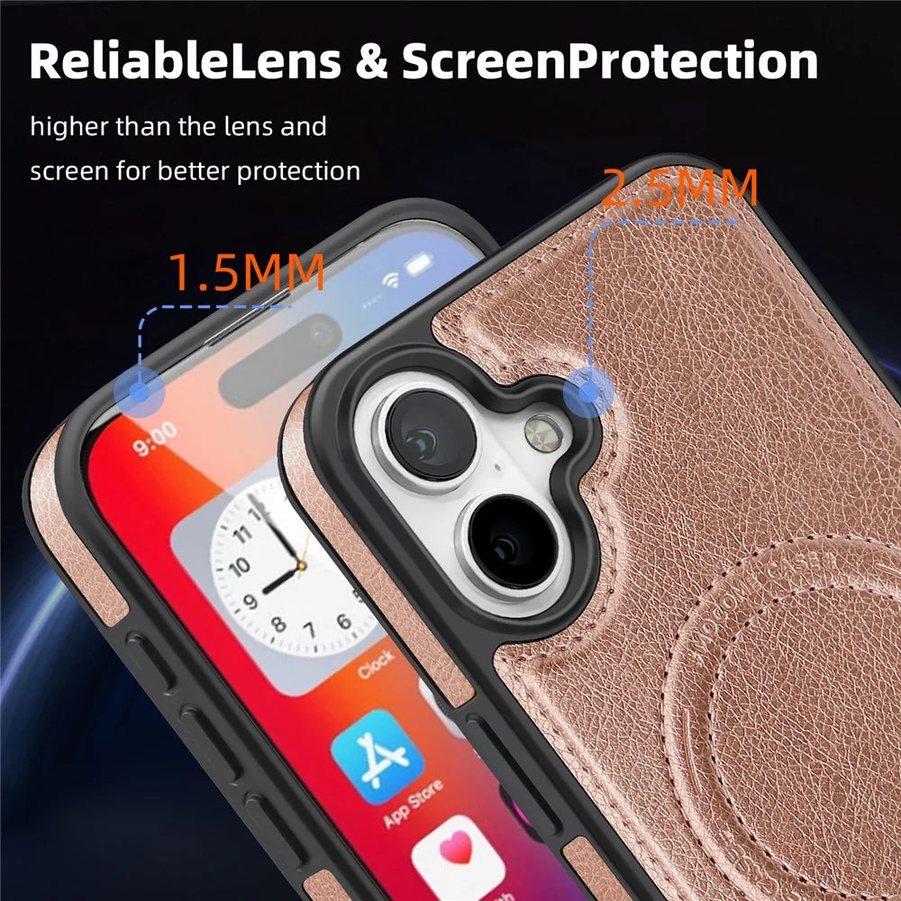 For iPhone 16 Plus Case Compatible with MagSafe with Folded Kickstand PC Silicone Leather Phone Back Cover  - Rose Gold - 5