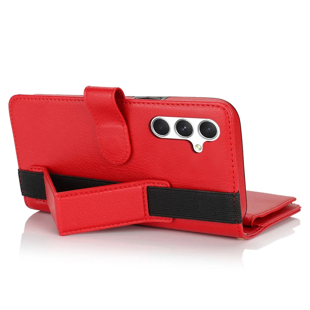 XL-001 For Samsung Galaxy S24 Case Zipper Pocket Wristband Stand Leather Phone Cover - Red - 4
