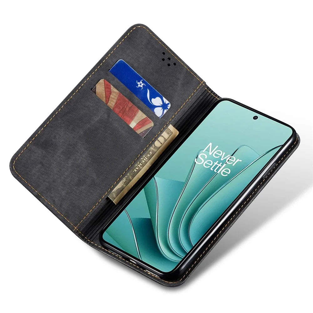 For OnePlus Nord 4 Case Jeans Cloth Texture Anti-Scratch Leather Stand Phone Cover - Black - 2
