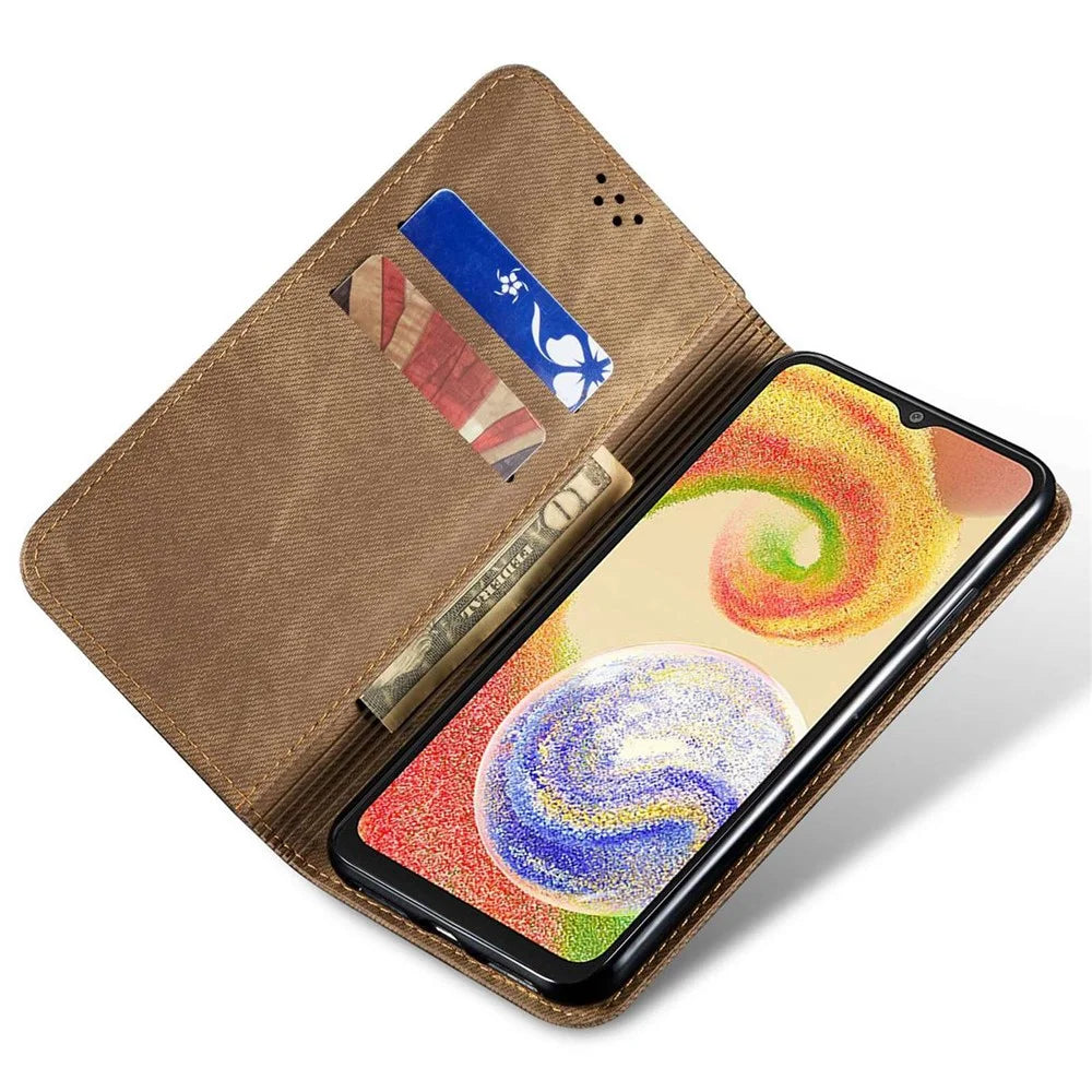 For Samsung Galaxy A06 4G Case Jeans Cloth Texture Anti-Scratch Leather Stand Phone Cover - Khaki - 2