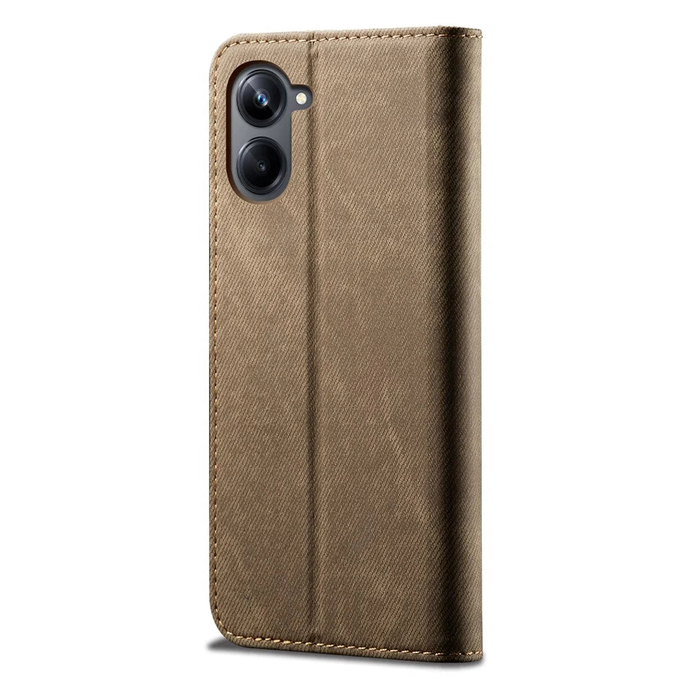 For Samsung Galaxy A06 4G Case Jeans Cloth Texture Anti-Scratch Leather Stand Phone Cover - Khaki - 6