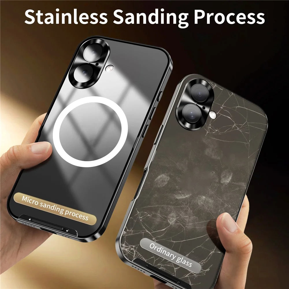 For iPhone 16 Case Compatible with MagSafe Metal Frame Matte Phone Cover - Black - 3