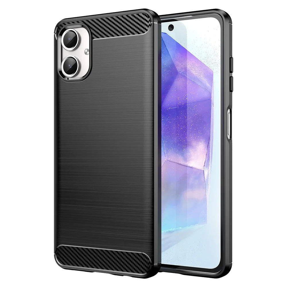 For Samsung Galaxy A06 4G Case Carbon Fiber Texture TPU Brushed Phone Cover - Black - 1