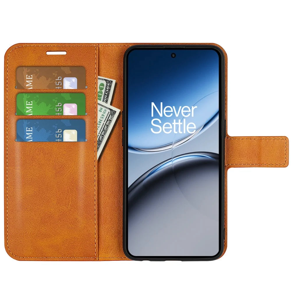 For OnePlus Nord 4 Stand Case Anti-Scratch Calf Texture Leather Phone Cover - Yellow - 2