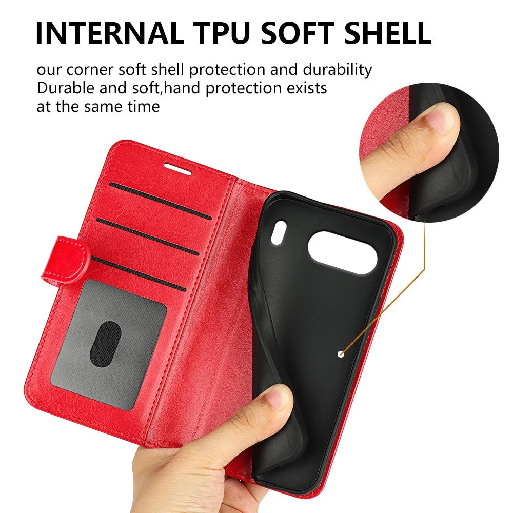 For OnePlus Nord 4 Wallet Case Crazy Horse Texture Stand Leather Phone Cover - Red - 5