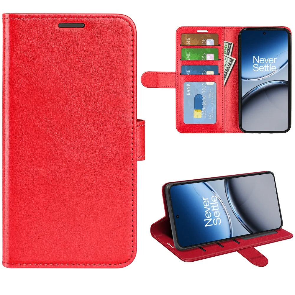 For OnePlus Nord 4 Wallet Case Crazy Horse Texture Stand Leather Phone Cover - Red - 7