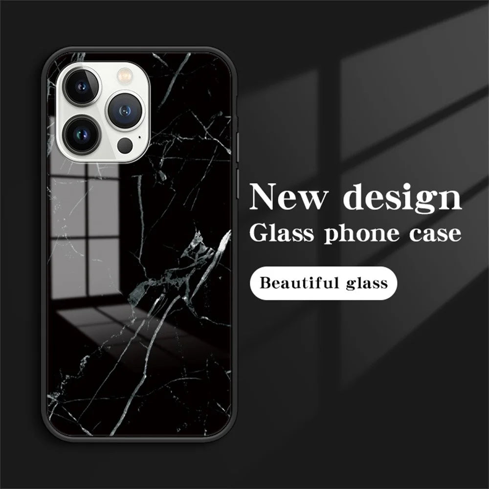 For iPhone 16 Pro Case Marble Pattern Tempered Glass + PC + TPU Protective Phone Cover - Emerald Marble - 3