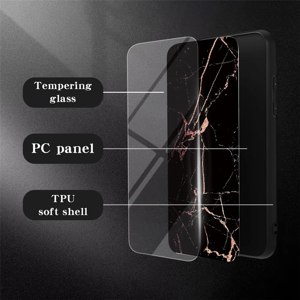 For iPhone 16 Pro Case Marble Pattern Tempered Glass + PC + TPU Protective Phone Cover - Emerald Marble - 5