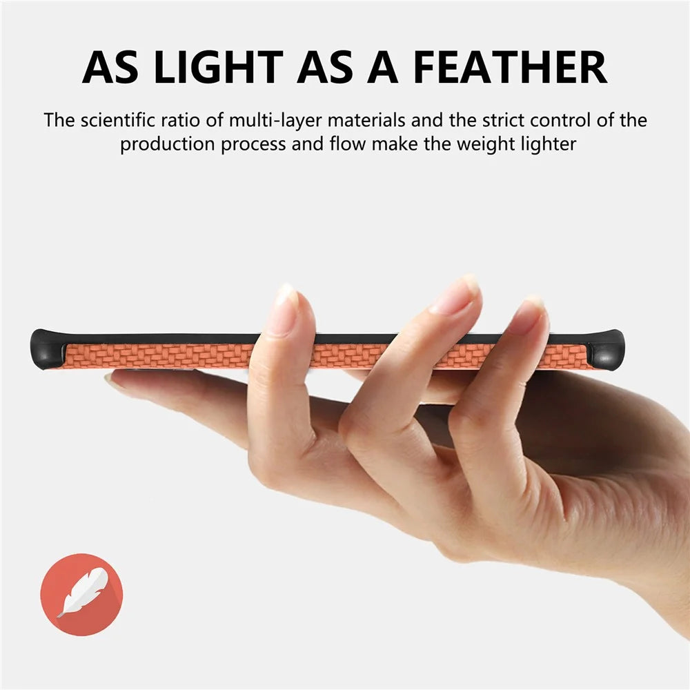 Carbon Fiber Texture Phone Cover for Samsung Galaxy M13 4G, Drop-proof PU Leather Coated TPU Anti-scratch Case - Brown - 3