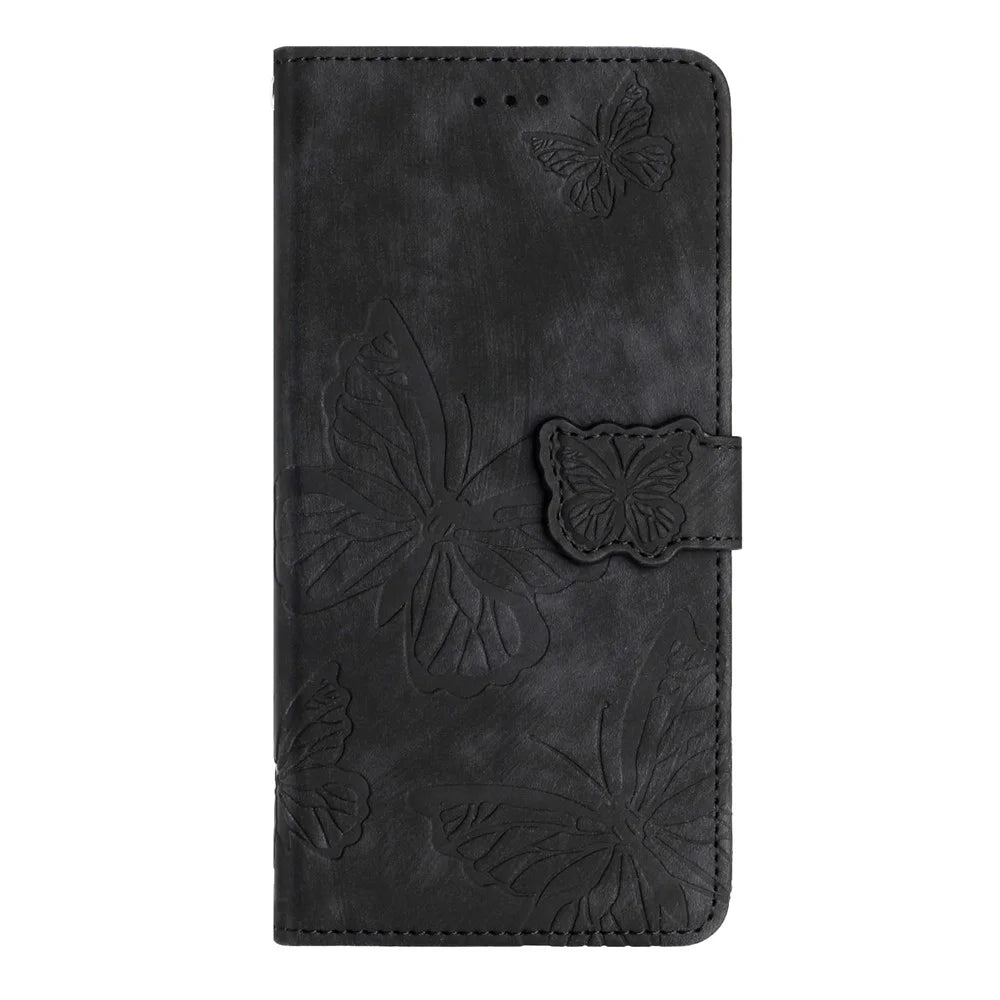 For Samsung Galaxy A16 5G / A16 4G Case Butterfly Design Flip Wallet Leather Phone Cover Skin-Touch - Black - 7