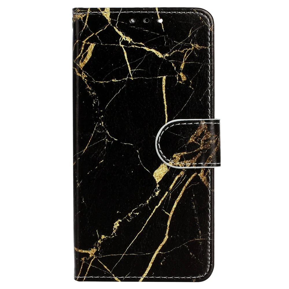 For Samsung Galaxy A16 5G / A16 4G Case Pattern PU Leather Flip Phone Cover - Black Gold Marble - 5