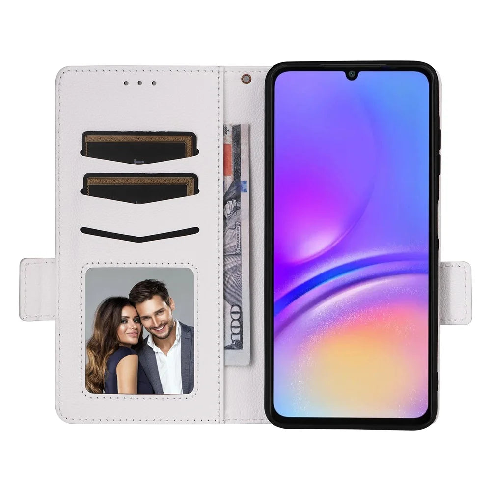 For Samsung Galaxy A06 4G / A06 5G Case with Wrist Strap Litchi Texture PU Leather Wallet Phone Cover - White - 2