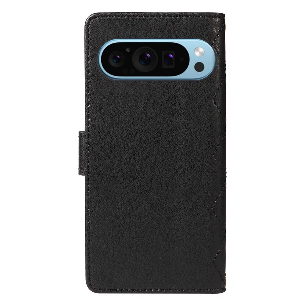 For Google Pixel 10 Pro / 10 / 9 Pro / 9 Case Wallet Rhombus Leather Phone Cover with Shoulder Strap, Wrist Strap - Black - 7