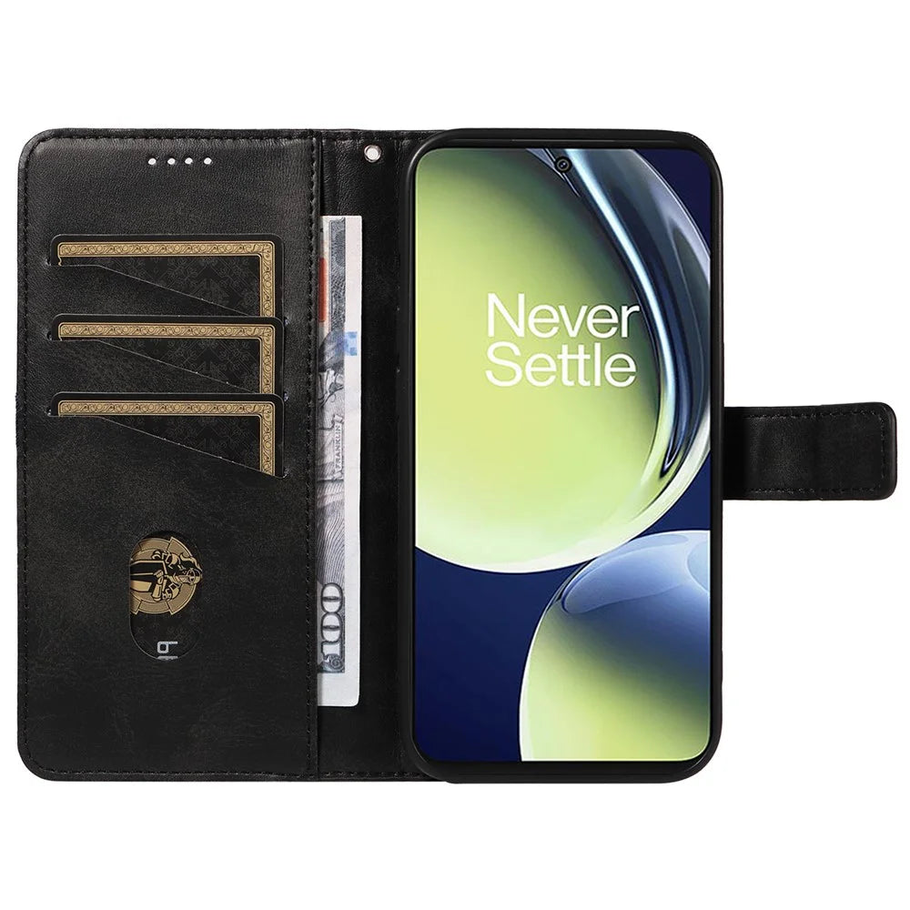For OnePlus Nord N30 5G  /  Nord CE 3 Lite 5G Case Leather Geometric Line Wallet Phone Cover with Wrist Strap - Black - 2