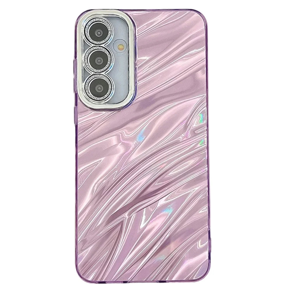 For Samsung Galaxy S24 Case IMD Design Shockproof PC+TPU Phone Cover with Glass Lens Film - Ripple Pattern / Purple - 1