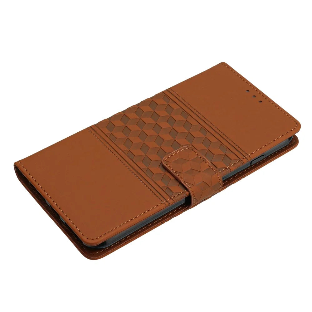 For Samsung Galaxy A06 4G Case Rhombus Leather Horizontal Flip Phone Cover - Brown - 6