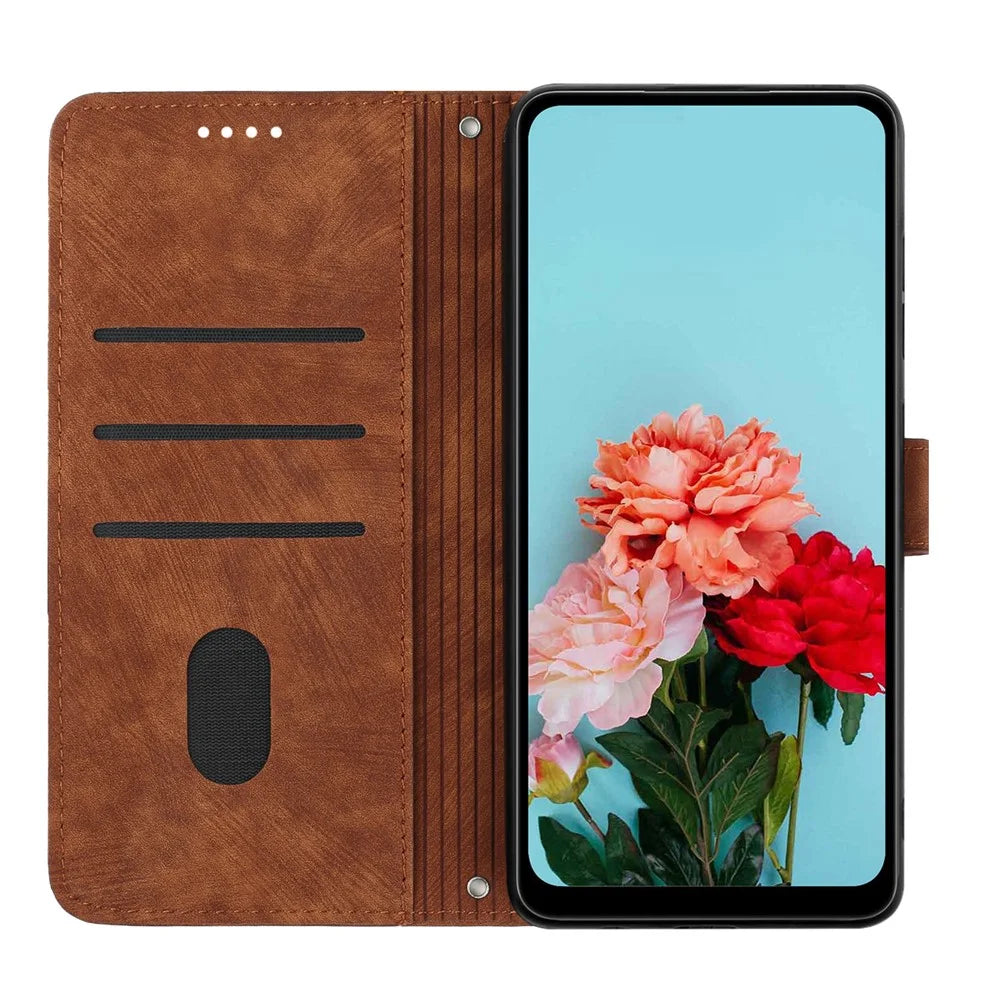For Samsung Galaxy A16 5G / A16 4G Case Imprinted Lines Leather Phone Cover Bookstyle Folding Stand - Brown - 2