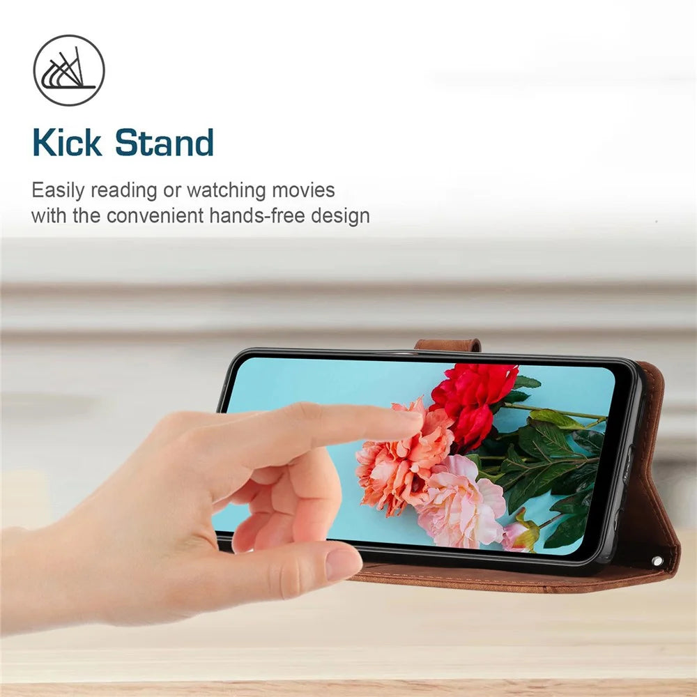 For Samsung Galaxy A16 5G / A16 4G Case Imprinted Lines Leather Phone Cover Bookstyle Folding Stand - Brown - 4