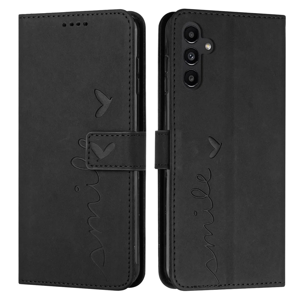 For Samsung Galaxy M35 5G Case Viewing Stand PU Leather Phone Cover Imprinted Pattern - Black - 1