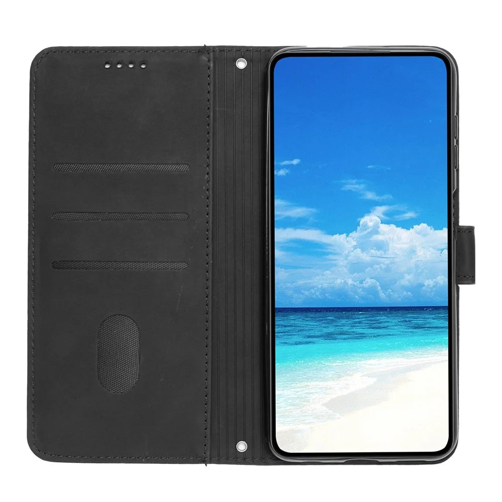 For Samsung Galaxy M35 5G Case Viewing Stand PU Leather Phone Cover Imprinted Pattern - Black - 2