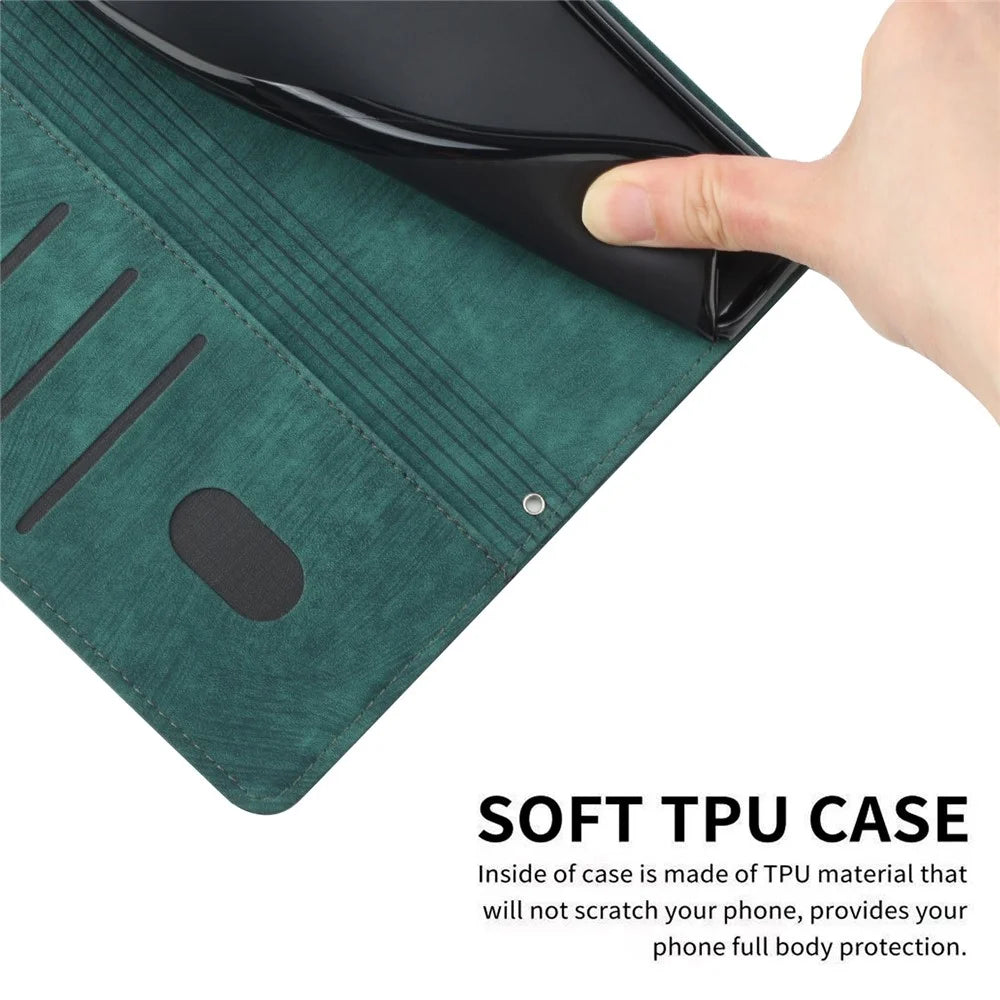 For HMD Pulse / Pulse+ / Pulse Pro Case Imprinted Lines Leather Phone Cover Bookstyle Folding Stand - Green - 4