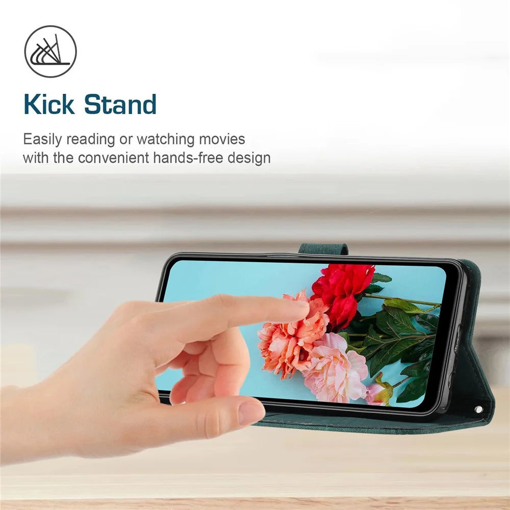 For HMD Pulse / Pulse+ / Pulse Pro Case Imprinted Lines Leather Phone Cover Bookstyle Folding Stand - Green - 6