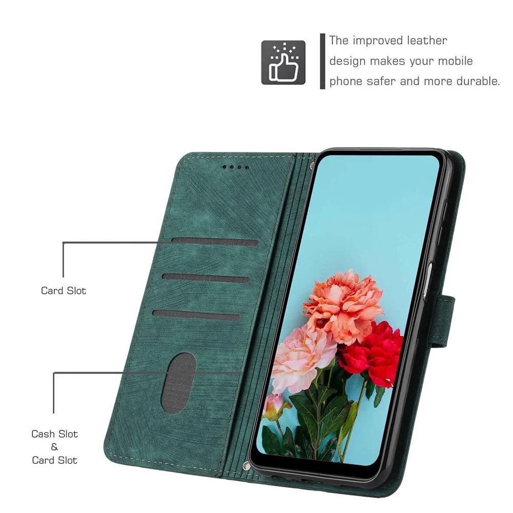 For HMD Pulse / Pulse+ / Pulse Pro Case Imprinted Lines Leather Phone Cover Bookstyle Folding Stand - Green - 7