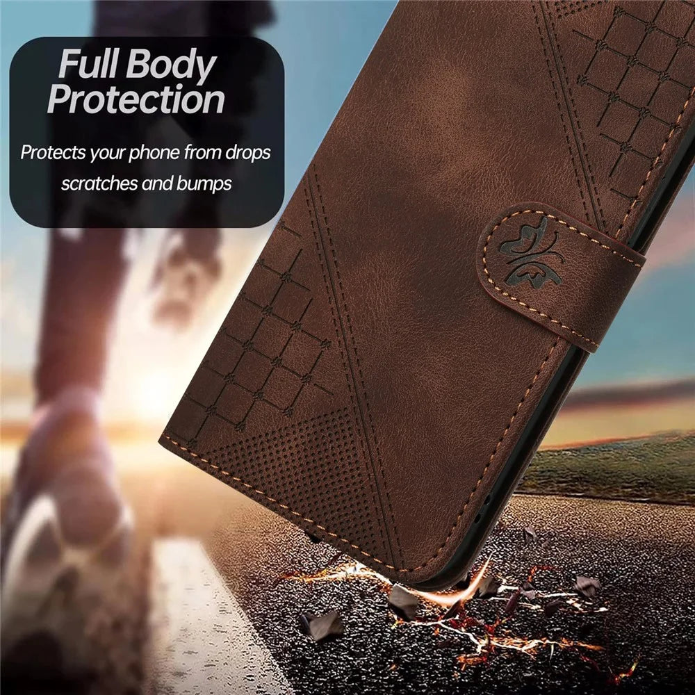 For Samsung Galaxy M15 5G / F15 5G Leather Wallet Case Butterfly Flower Imprinted Phone Cover with Strap - Brown - 7