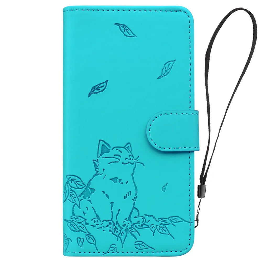 For Google Pixel 8a Case Wallet Cat Pattern Imprinted Leather Phone Cover - Lake Blue - 7