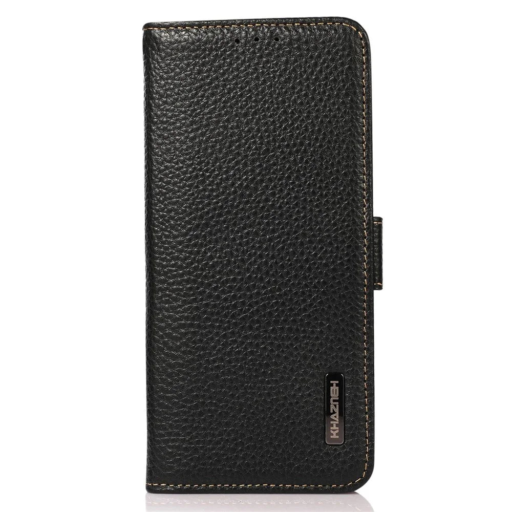 KHAZNEH For Samsung Galaxy A06 4G Phone Case Genuine Cow Leather Cover RFID Blocking - Black - 7