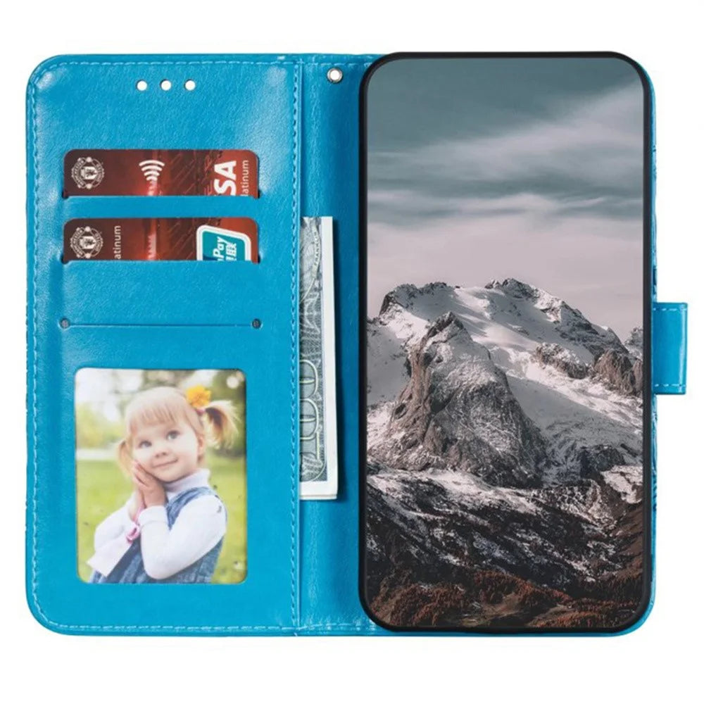 For iPhone 16 Plus Case PU Leather Mandala Imprinted Design Wallet Phone Cover - Blue - 2